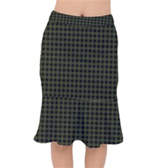 Army Green Black Buffalo Plaid Short Mermaid Skirt by SpinnyChairDesigns