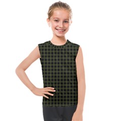 Army Green Black Buffalo Plaid Kids  Mesh Tank Top by SpinnyChairDesigns