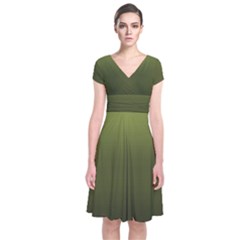 Army Green Gradient Color Short Sleeve Front Wrap Dress by SpinnyChairDesigns