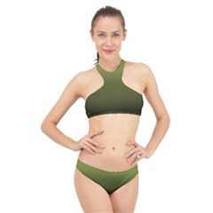 Army Green Gradient Color High Neck Bikini Set by SpinnyChairDesigns