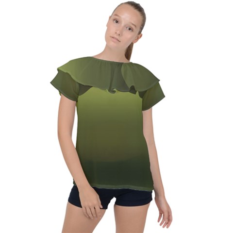 Army Green Gradient Color Ruffle Collar Chiffon Blouse by SpinnyChairDesigns