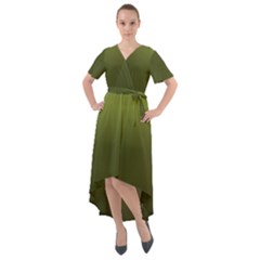 Army Green Gradient Color Front Wrap High Low Dress by SpinnyChairDesigns