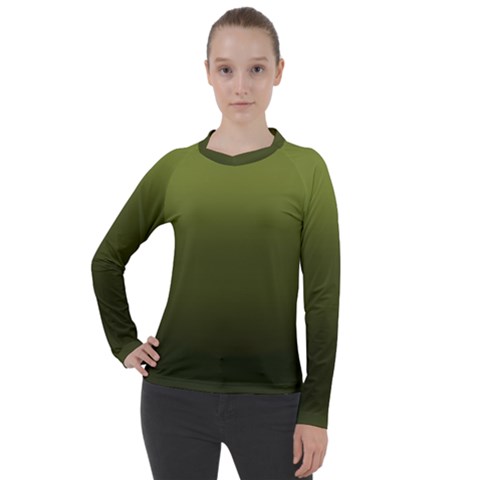 Army Green Gradient Color Women s Pique Long Sleeve Tee by SpinnyChairDesigns