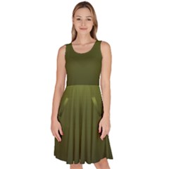 Army Green Gradient Color Knee Length Skater Dress With Pockets by SpinnyChairDesigns