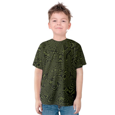 Army Green And Black Stripe Camo Kids  Cotton Tee by SpinnyChairDesigns
