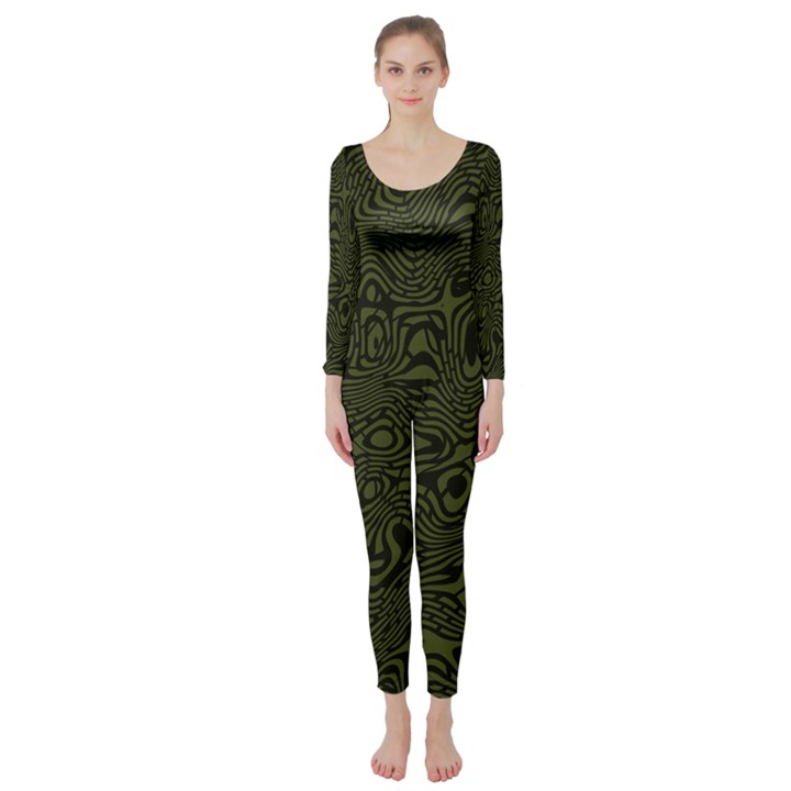 Army Green and Black Stripe Camo Long Sleeve Catsuit