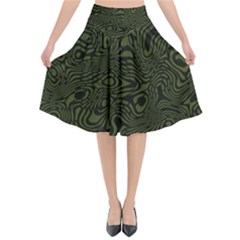 Army Green And Black Stripe Camo Flared Midi Skirt by SpinnyChairDesigns
