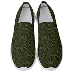 Army Green And Black Stripe Camo Men s Slip On Sneakers by SpinnyChairDesigns