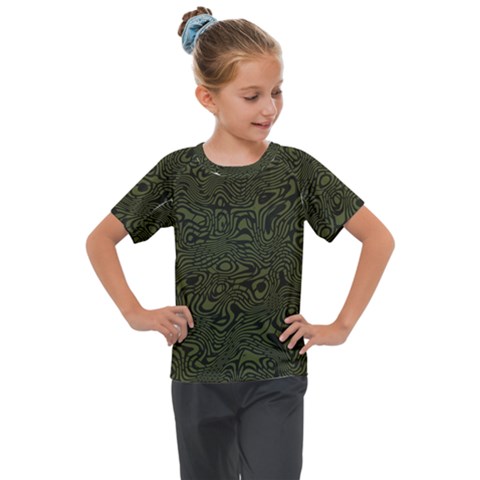 Army Green And Black Stripe Camo Kids  Mesh Piece Tee by SpinnyChairDesigns