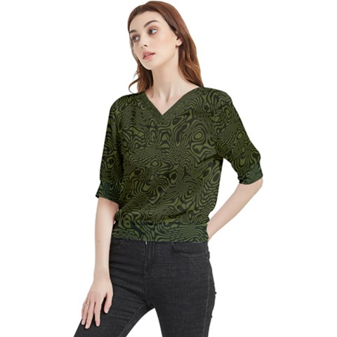 Army Green And Black Stripe Camo Quarter Sleeve Blouse by SpinnyChairDesigns