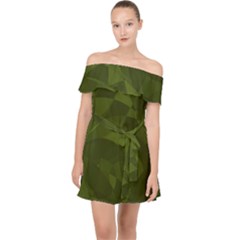 Army Green Color Pattern Off Shoulder Chiffon Dress by SpinnyChairDesigns