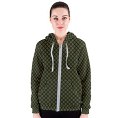 Army Green And Black Plaid Women s Zipper Hoodie by SpinnyChairDesigns