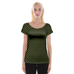Army Green And Black Plaid Cap Sleeve Top by SpinnyChairDesigns