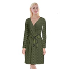 Army Green And Black Plaid Long Sleeve Velvet Front Wrap Dress