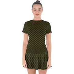 Army Green And Black Plaid Drop Hem Mini Chiffon Dress by SpinnyChairDesigns