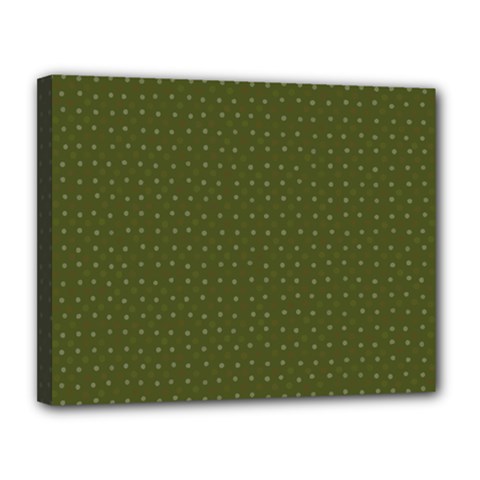 Army Green Color Polka Dots Canvas 14  X 11  (stretched) by SpinnyChairDesigns