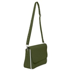 Army Green Color Polka Dots Shoulder Bag With Back Zipper by SpinnyChairDesigns