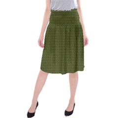 Army Green Color Polka Dots Midi Beach Skirt by SpinnyChairDesigns