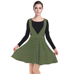 Army Green Color Polka Dots Plunge Pinafore Dress by SpinnyChairDesigns