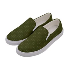 Army Green Color Polka Dots Women s Canvas Slip Ons by SpinnyChairDesigns