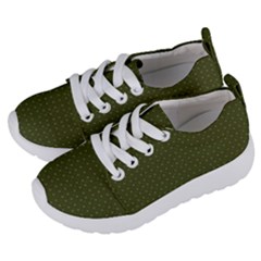 Army Green Color Polka Dots Kids  Lightweight Sports Shoes by SpinnyChairDesigns