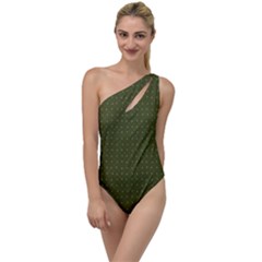 Army Green Color Polka Dots To One Side Swimsuit by SpinnyChairDesigns