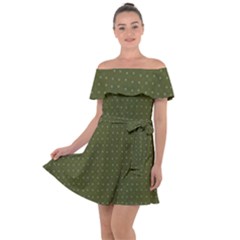 Army Green Color Polka Dots Off Shoulder Velour Dress