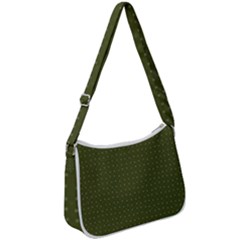 Army Green Color Polka Dots Zip Up Shoulder Bag by SpinnyChairDesigns
