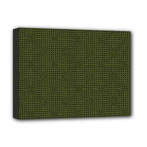 Army Green Color Polka Dots Deluxe Canvas 16  X 12  (stretched)  by SpinnyChairDesigns