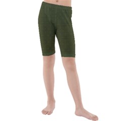 Army Green Color Polka Dots Kids  Mid Length Swim Shorts by SpinnyChairDesigns