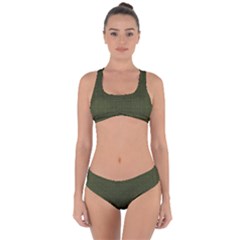 Army Green Color Polka Dots Criss Cross Bikini Set by SpinnyChairDesigns