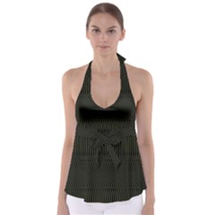 Army Green Black Stripes Babydoll Tankini Top by SpinnyChairDesigns