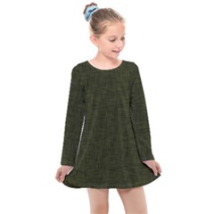 Army Green Texture Kids  Long Sleeve Dress by SpinnyChairDesigns