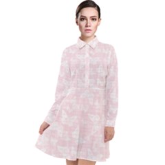 Ballet Pink White Color Butterflies Batik  Long Sleeve Chiffon Shirt Dress by SpinnyChairDesigns