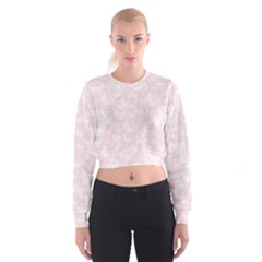 Ballet Pink White Color Butterflies Batik  Cropped Sweatshirt by SpinnyChairDesigns