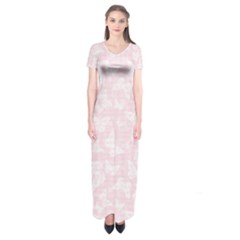 Ballet Pink White Color Butterflies Batik  Short Sleeve Maxi Dress by SpinnyChairDesigns