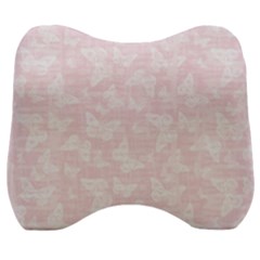 Ballet Pink White Color Butterflies Batik  Velour Head Support Cushion by SpinnyChairDesigns