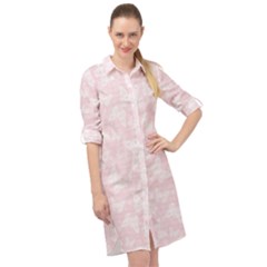 Ballet Pink White Color Butterflies Batik  Long Sleeve Mini Shirt Dress by SpinnyChairDesigns