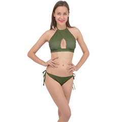 Army Green Color Ombre Cross Front Halter Bikini Set by SpinnyChairDesigns