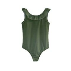 Army Green Color Ombre Kids  Frill Swimsuit by SpinnyChairDesigns