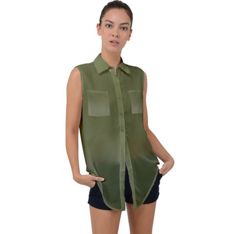 Army Green Color Ombre Sleeveless Chiffon Button Shirt by SpinnyChairDesigns