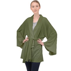 Army Green Color Ombre Long Sleeve Velvet Kimono  by SpinnyChairDesigns