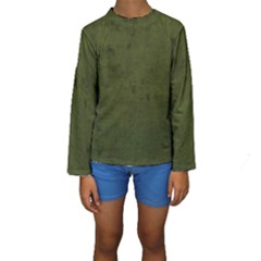 Army Green Color Grunge Kids  Long Sleeve Swimwear by SpinnyChairDesigns