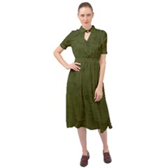 Army Green Color Grunge Keyhole Neckline Chiffon Dress by SpinnyChairDesigns