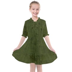 Army Green Color Grunge Kids  All Frills Chiffon Dress by SpinnyChairDesigns