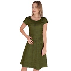 Army Green Color Grunge Classic Short Sleeve Dress by SpinnyChairDesigns