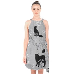 Grey Cats Design  Halter Collar Waist Tie Chiffon Dress by Abe731