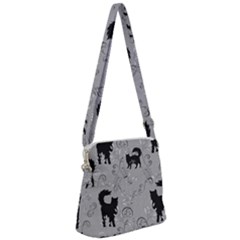 Grey Black Cats Design Zipper Messenger Bag