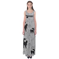 Grey Black Cats Design Empire Waist Maxi Dress