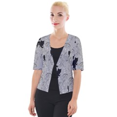 Grey Black Cats Design Cropped Button Cardigan